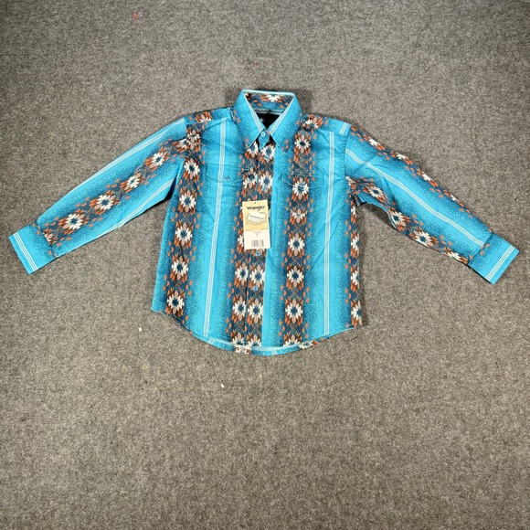 Wrangler Other - Wrangler Checotah Kids Western Snap Shirt Turquoise Blue Aztec Print S 112365829